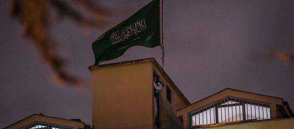Турецкий эксперт во время расследования по делу пропавшего саудовского журналиста Джамаля Хашоги рядом с саудовским флагом, на крыше консульства Саудовской Аравии (15 октября 2018). Стамбул - Sputnik Армения