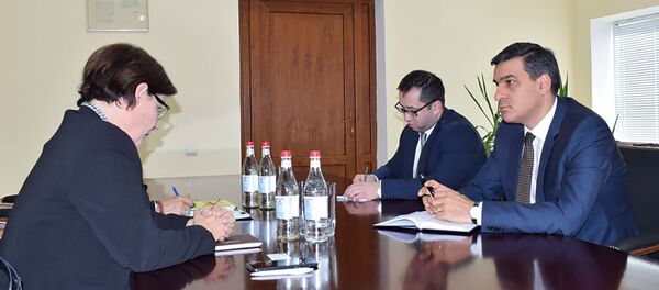 Омбудсмен Армении Арман Татоян принял Клэр Мэйтро (18 октября 2018). Еревaн Омбудсмен Армении Арман Татоян принял Клэр Мэйтро (18 октября 2018). Еревaн - Sputnik Արմենիա