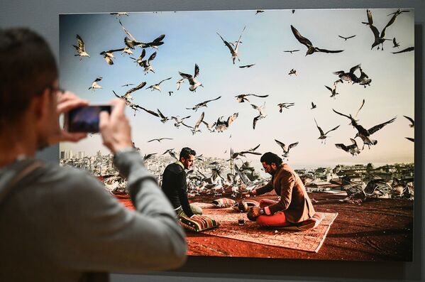 Այցելուն Սեբնեմ Կոսկունի (Թուրքիա) «Նախաճաշ նավահանգստում» լուսանկարի մոտ։ - Sputnik Արմենիա