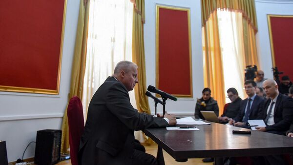 Чрезвычайный и полномочный посол России в Армении Сергей Копыркин во время пресс-конференции (18 декабря 2018). Еревaн - Sputnik Արմենիա