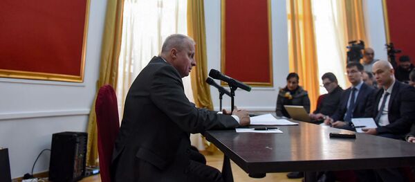 Чрезвычайный и полномочный посол России в Армении Сергей Копыркин во время пресс-конференции (18 декабря 2018). Еревaн - Sputnik Армения