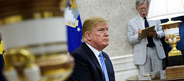 Президент США Дональд Трамп и советник по национальной безопасности Джон Болтон перед встречей с премьер-министром Нидерландов Марком Рютте (2 июля 2018). Вашингтон - Sputnik Армения