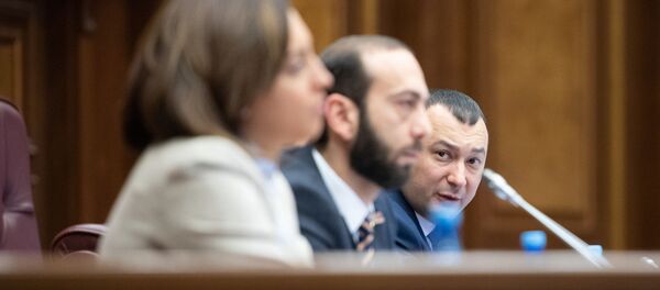 Арарат Мирзоян, Лена Назарян и Ваге Энфиаджян на заседании Парламента (18 января 2019). Еревaн Арарат Мирзоян, Лена Назарян и Ваге Энфиаджян на заседании Парламента (18 января 2019). Еревaн - Sputnik Արմենիա