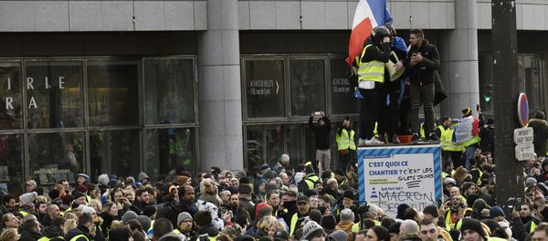 Участники протестной акции жёлтых жилетов (12 января 2019). Париж Участники протестной акции жёлтых жилетов (12 января 2019). Париж - Sputnik Армения