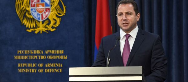 Министры обороны Армении Давид Тоноян на совместном брифинге с Леваном Изория (21 февраля 2019). Еревaн Министры обороны Армении Давид Тоноян на совместном брифинге с Леваном Изория (21 февраля 2019). Еревaн - Sputnik Արմենիա
