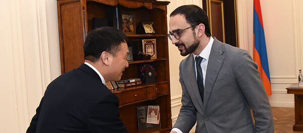 Вице-премьер Тигран Авинян принял делегацию компании Гуоминг, во главе председателя Хе Юронга (27 февраля 2019). Еревaн - Sputnik Արմենիա