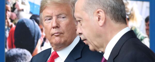 Президенты США и Турции Дональд Трамп и Реджеп Тайип Эрдоган на саммите НАТО (11 июля 2018). Брюссель - Sputnik Արմենիա