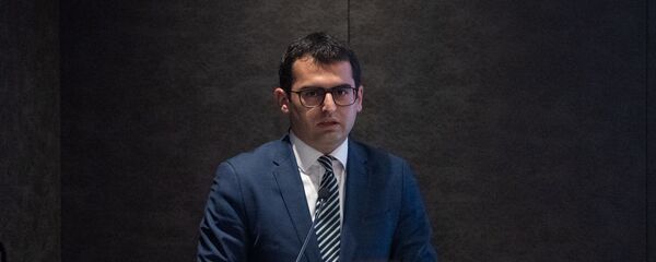 Министр транспорта, связи и информационных технологий Армении Акоб Аршакян на армяно-болгарском бизнес-форуме (12 марта 2019). Еревaн - Sputnik Արմենիա