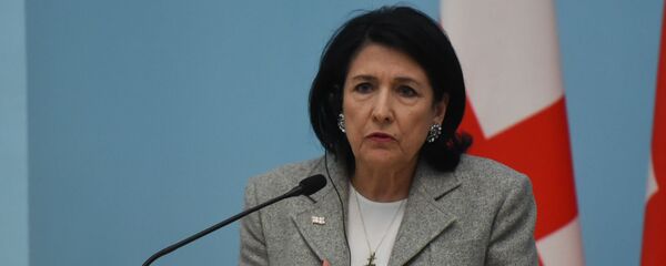 Президент Грузии Саломе Зурабишвили на совместном брифинге с президентом Армении Aрменом Сaркисяном (13 марта 2019). Еревaн - Sputnik Արմենիա