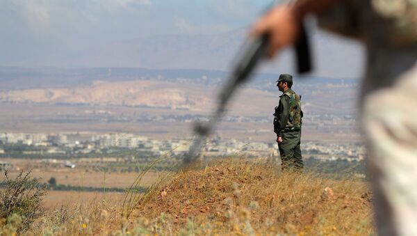 Солдат сирийской армии на страже возле границы с Голанскими высотами (17 августа 2018). Деревня Таль-Крум, Сирия  - Sputnik Армения