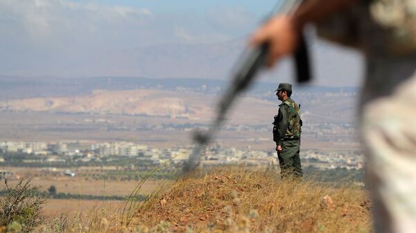 Солдат сирийской армии на страже возле границы с Голанскими высотами (17 августа 2018). Деревня Таль-Крум, Сирия  - Sputnik Армения