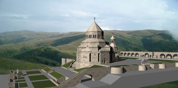 Новое сердце: в Степанакерте освятили церковь по образу Звартноца и с символом Арарата - Sputnik Армения