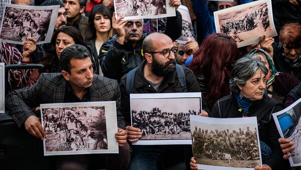 Протестующие вспоминают о Дерсимской резне, произошедшей в период 1936 - 1939гг (5 апреля 2016). Стамбул - Sputnik Армения