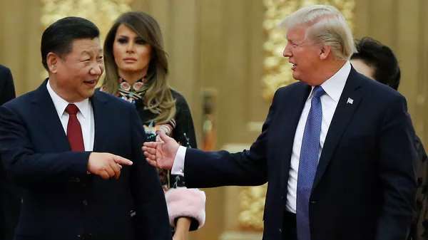 Президент США Дональд Трамп председатель КНР Си Цзиньпин перед началом государственного ужина с первыми леди в большом Народном зале (9 ноября 2017). Пекин