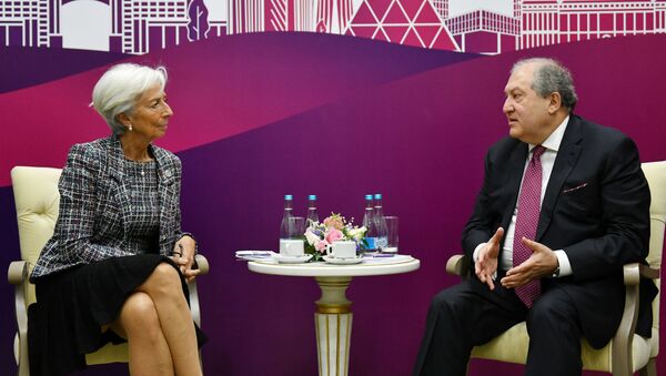Президент Армен Саркисян встретился с управляющим директором МВФ Кристин Лагард в рамках 12-го Астанинского экономического форума (16 мая 2019). Нур-Султан - Sputnik Армения