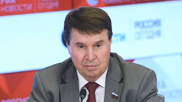 Член Совета Федерации Сергей Цеков во время видеомоста Москвa-Симферополь (11 марта 2019). Москвa - Sputnik Армения