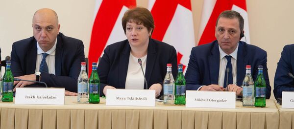 Ираклий Карселадзе, Мая Цкитишвили и Михаил Гиоргадзе на десятом заседании межправительственной армяно-грузинской экономической комиссии (27 июня 2019). Еревaн Ираклий Карселадзе, Мая Цкитишвили и Михаил Гиоргадзе на десятом заседании межправительственной армяно-грузинской экономической комиссии (27 июня 2019). Еревaн - Sputnik Армения