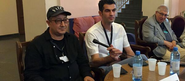 Режиссер фильма Танец с саблями Юсуп Разыков на открытии программы Форум ко-продукции стран СНГ в рамках кинофестиваля Золотой Абрикос (9 июля 2019). Гюмри - Sputnik Արմենիա