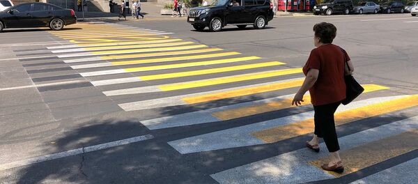 Трехмерная разметка пешеходного перехода на перекрестке улиц Григора Лусаворича и Закяна Трехмерная разметка пешеходного перехода на перекрестке улиц Григора Лусаворича и Закяна - Sputnik Армения