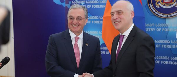Встреча глав МИД Армении и Грузии Зограба Мнацаканяна и Давида Залкалиани (24 июля 2019). Тбилиси - Sputnik Արմենիա