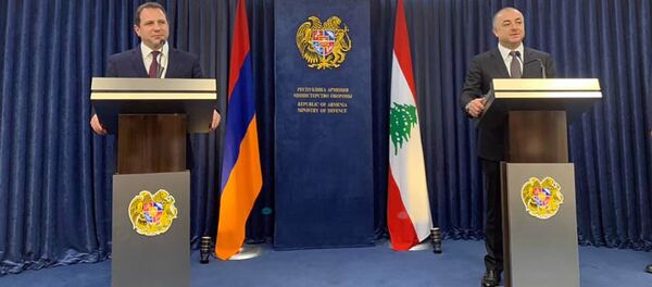 Совместная пресс-конференция министров обороны Армении и Ливана Давида Тонояна и Элиаса Бу Сааба (20 сентября 2019). Еревaн - Sputnik Արմենիա
