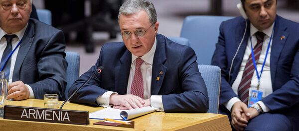 Министр иностранных дел Армении Зограб Мнацаканян выступает на заседании Совета Безопасности по вопросу о сотрудничестве между ООН и региональными и субрегиональными организациями в деле поддержания международного мира и безопасности (25 сентября 2019). Нью-Йорк - Sputnik Армения