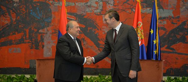 Церемония встречи официального визита президента Армении Армена Саркисяна в Сербию (4 октября 2019). Белград - Sputnik Արմենիա