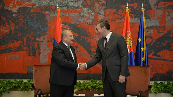 Церемония встречи официального визита президента Армении Армена Саркисяна в Сербию (4 октября 2019). Белград - Sputnik Արմենիա