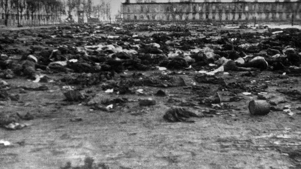 Великая Отечественная война 1941-1945 гг. Советские военнопленные, расстрелянные фашистами в концлагере перед отступлением.