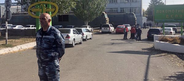 Сотрудники локомотивного депо проводят забастовку (23 октября 2019). Гюмри - Sputnik Արմենիա