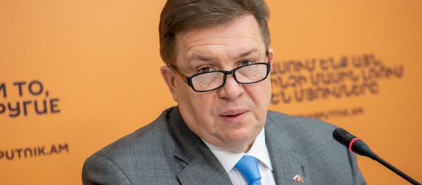 Tорговый представитель России в Армении Андрей Бабко на пресс-конференции по итогам года в мультимедийном пресс-центре Sputnik Армения (12 декабря 2019). Еревaн - Sputnik Армения