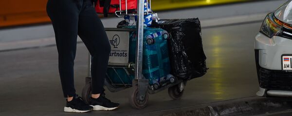 Пассажир с тележой для багажа в аэропорту Звартноц - Sputnik Армения