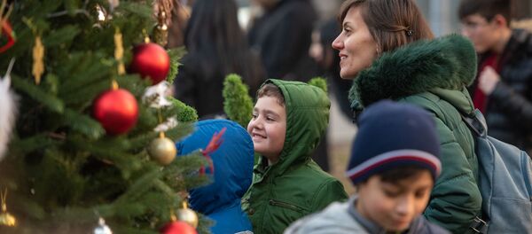 Радостные дети и родители у рождественской елки в Ереванском зоопарке во время праздничного мероприятия Радостные дети и родители у рождественской елки в Ереванском зоопарке во время праздничного мероприятия - Sputnik Արմենիա