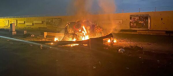 Фрагмент автомобиля, в котором погиб иранский генерал Касем Сулеймани Фрагмент автомобиля, в котором погиб иранский генерал Касем Сулеймани - Sputnik Армения