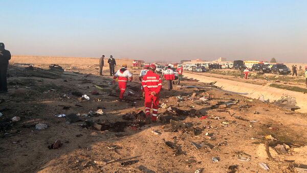 Спасатели у обломков потерпевшего крушение украинского самолета с 176 пассажирами возле аэропорта Имама Хомейни (8 января 2020). Тегеран - Sputnik Արմենիա