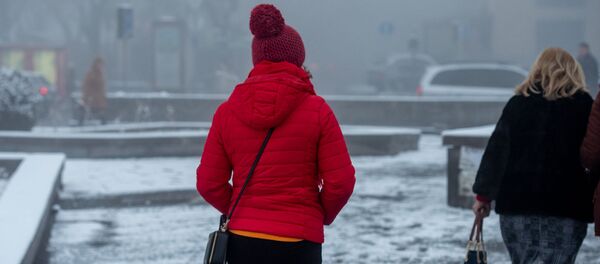 Девушка в красном зимним утром Девушка в красном зимним утром - Sputnik Армения