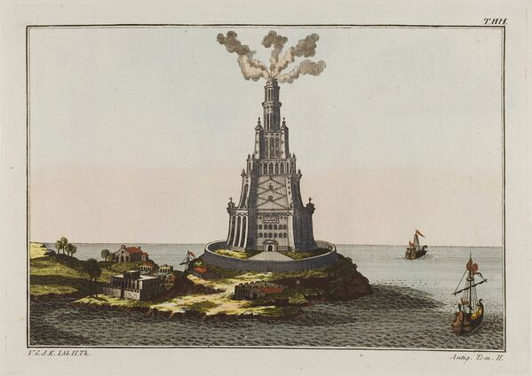 Александрийский маяк на цветной гравюре 19 века, одно из Семи чудес древнего мира - Sputnik Армения
