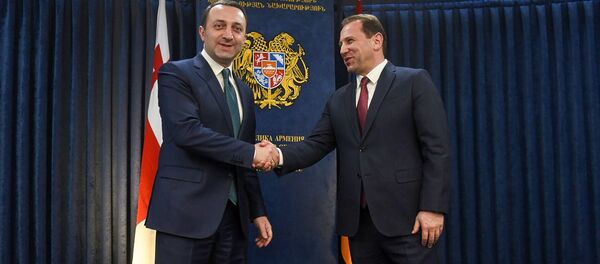 Министры обороны Армении и Грузии Давид Тоноян и Ираклий Гарибашвили после совместной пресс-конференции (27 февраля 2020). Еревaн - Sputnik Армения