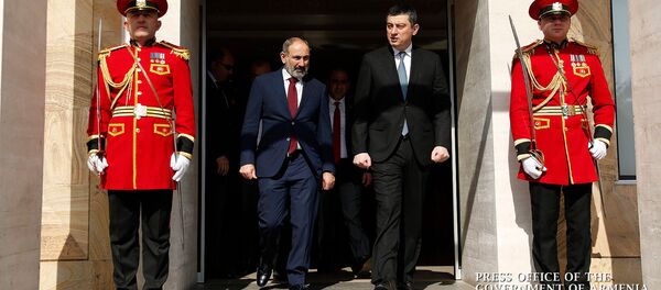 Премьер-министры Армении и Грузии Никол Пашинян и Григорий Гахария после совместного заявления для прессы (3 марта 2020). Тбилиси - Sputnik Армения