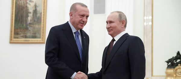 Президент России Владимир Путин и президент Турции Реджеп Тайип Эрдоган во время встречи (5 марта 2020). Москва - Sputnik Армения