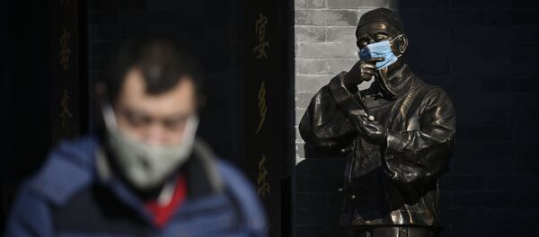 Статуя в маске в Пекине, Китай Статуя в маске в Пекине, Китай - Sputnik Արմենիա