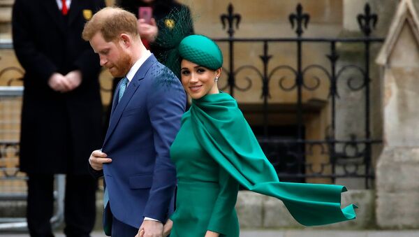 Британский принц Гарри и Меган, герцогиня Сассекская, прибывают на ежегодную службу Содружества в Вестминстерское аббатство (9 марта 2020). Лондон - Sputnik Արմենիա