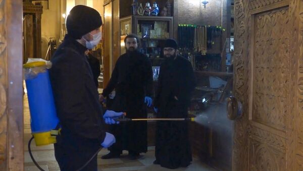 В главном православном соборе Грузии - Самеба, провели дезинфекцию против коронавируса - Sputnik Армения