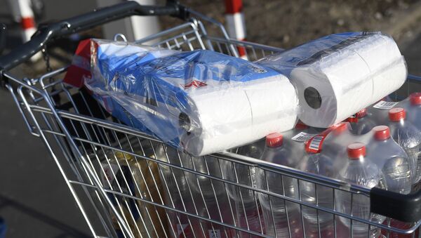 Туалетная бумага в тележке покупателя в супермаркете Дортмунда - Sputnik Արմենիա