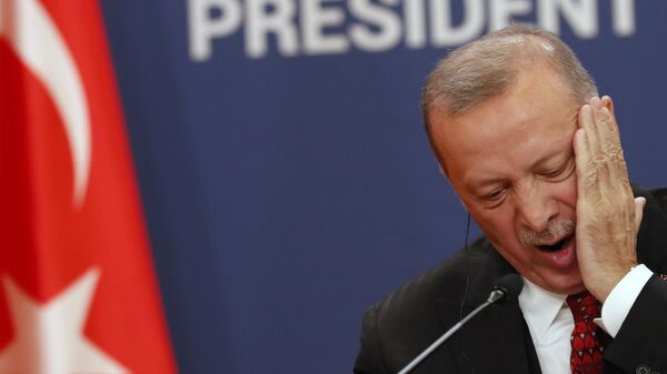 Президент Турции Реджеп Тайип Эрдоган на пресс-конференции (7 октября 2019). Белград, Сербия - Sputnik Армения