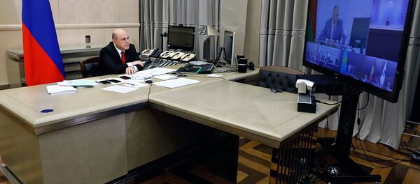 Премьер-министр России Михаил Мишустин во время межправительственного совета ЕЭК (10 апреля 2020). Москвa Премьер-министр России Михаил Мишустин во время межправительственного совета ЕЭК (10 апреля 2020). Москвa - Sputnik Армения