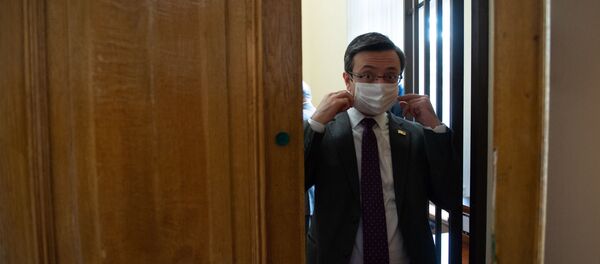 Депутат фракции Елк Геворк Горгисян в защитной маске на заседании Национального собрания (16 апреля 2020). Еревaн - Sputnik Արմենիա