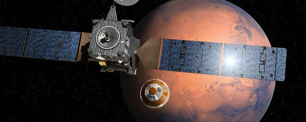 Изображение ExoMars 2016 во время отстыковки посадочного модуля на фоне Марса - Sputnik Армения