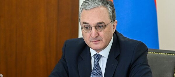 Министр иностранных дел Армении Зограб Мнацаканян на заседании Совета МИД стран членов ОДКБ в формате видеоконференции (26 мая 2020). Еревaн - Sputnik Армения