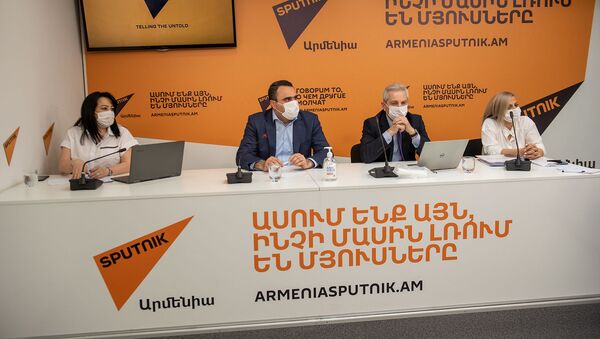 Пресс-конференция Вардуи Элбакян и Ара Казаряна – адвокатов лиц, арестованных по делу, возбужденному в связи с событиями в Каджаране (2 июня 2020). Еревaн - Sputnik Армения